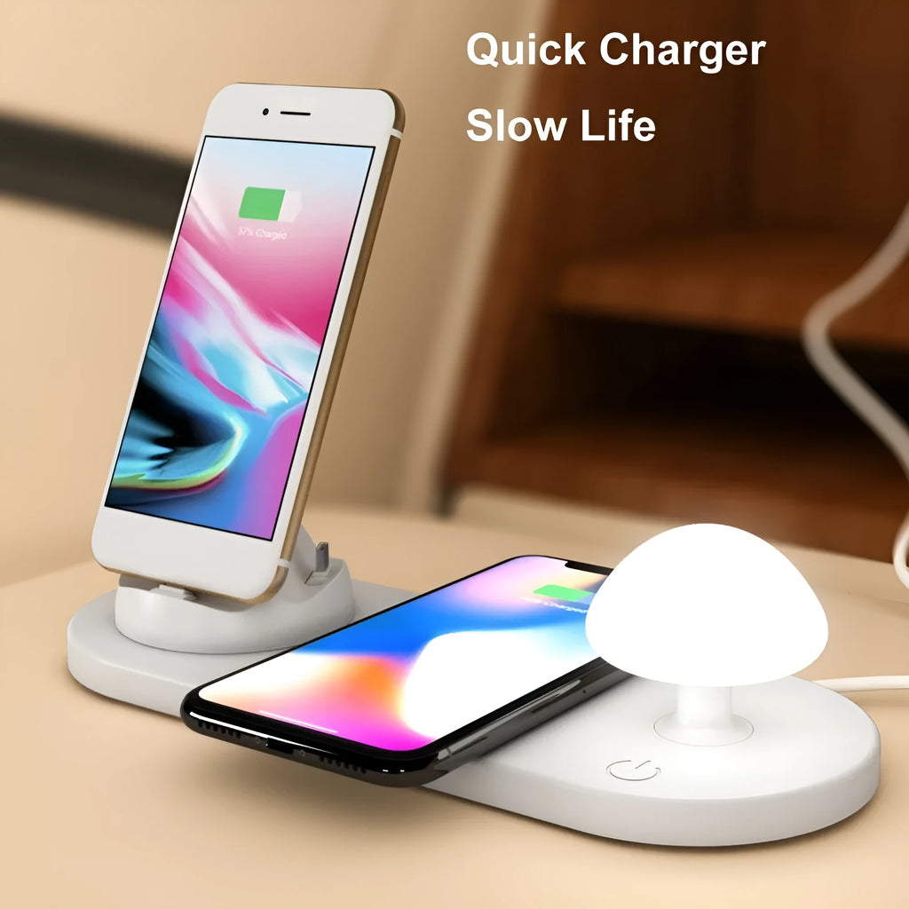 White 3 in 1 USB desktop charging dock with wireless charging pad for Apple iPhone