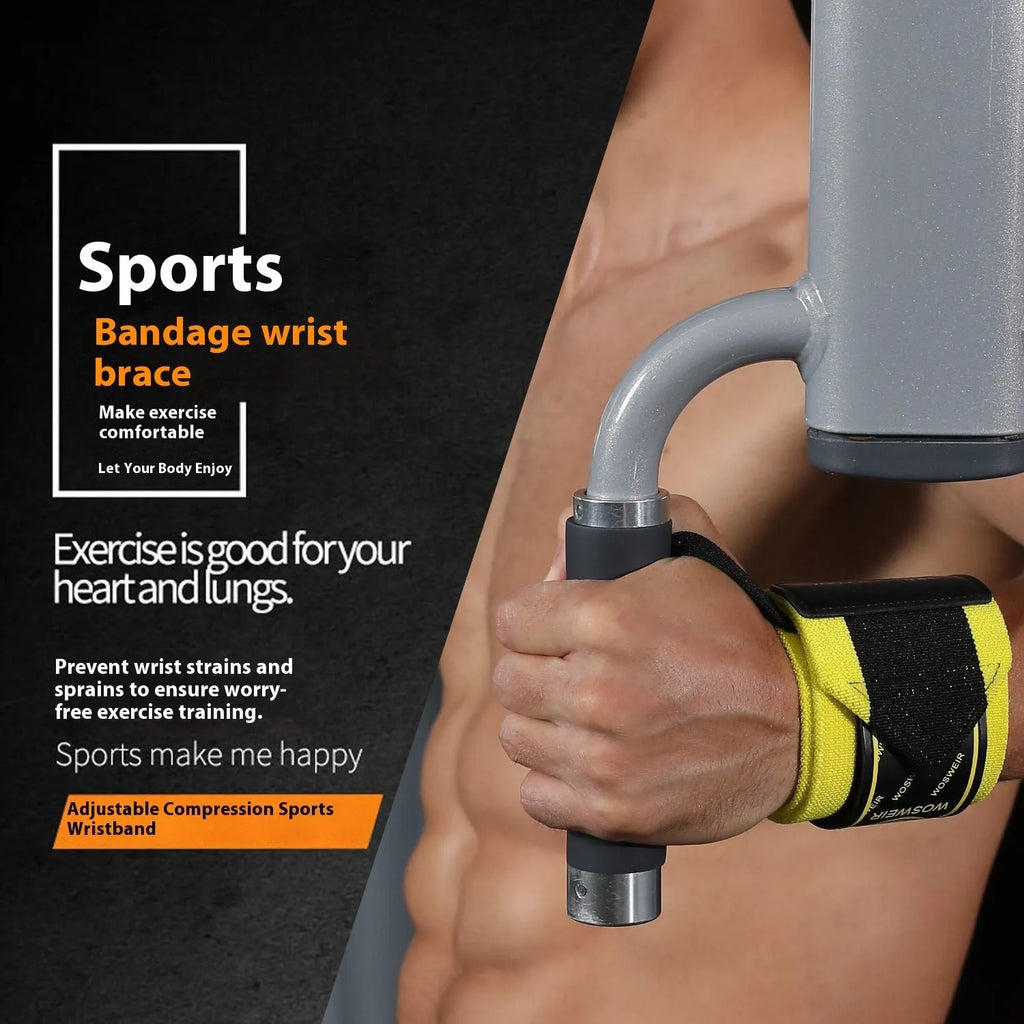 Adjustable polyester wrist wrap bandage for weightlifting and deadlift training, shown in a black colour combination