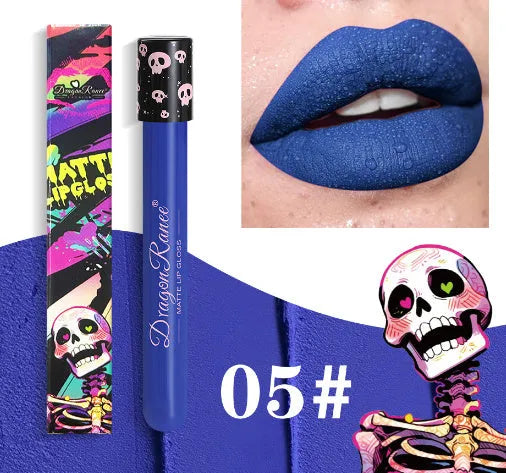 Halloween DR160 skull test tube lip gloss with waterproof matte formula in 12 shade options