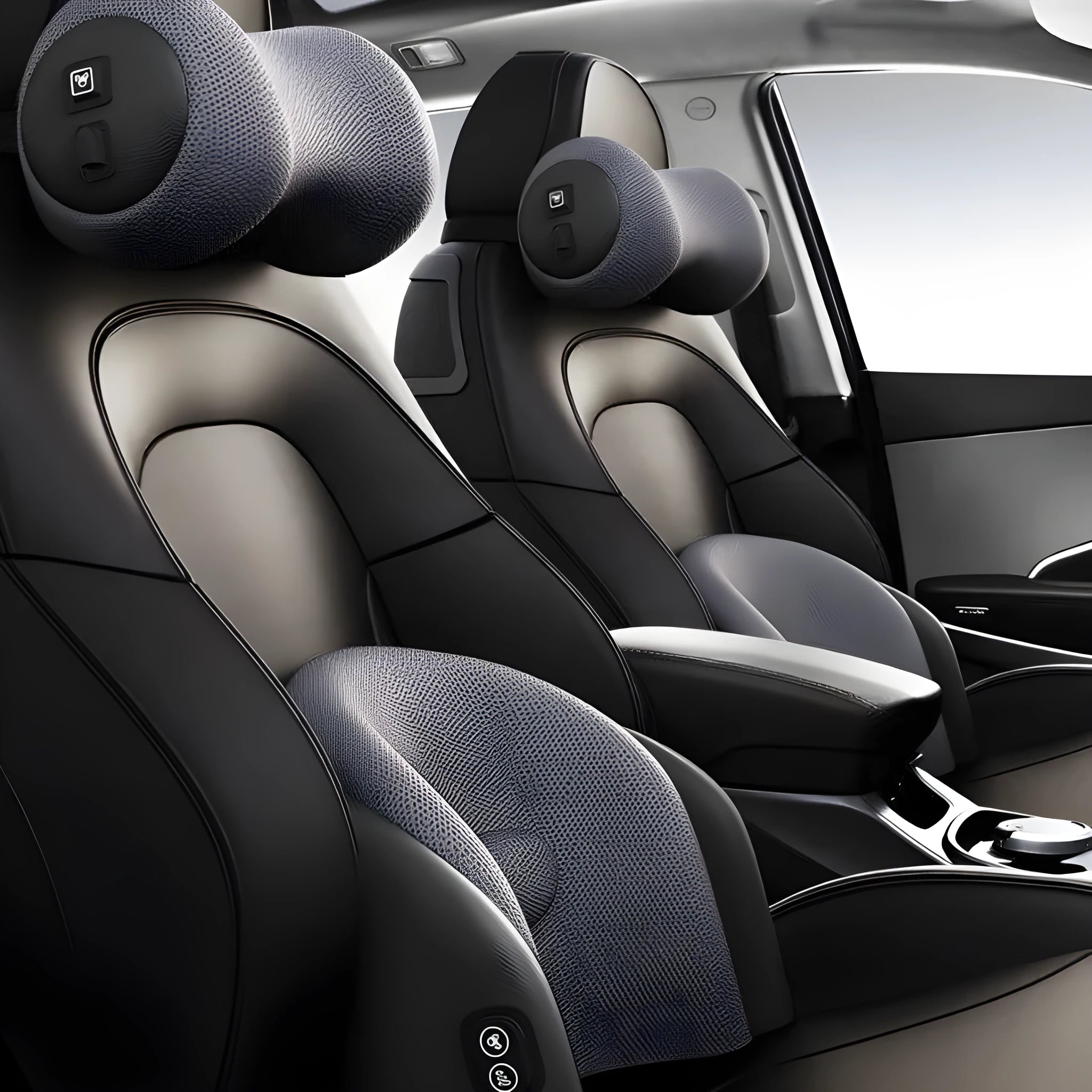 Car massage waist cushion and headrest with memory cotton construction in classic black colour