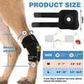 Black adjustable polyester pet leg guard for joint support and injury protection.