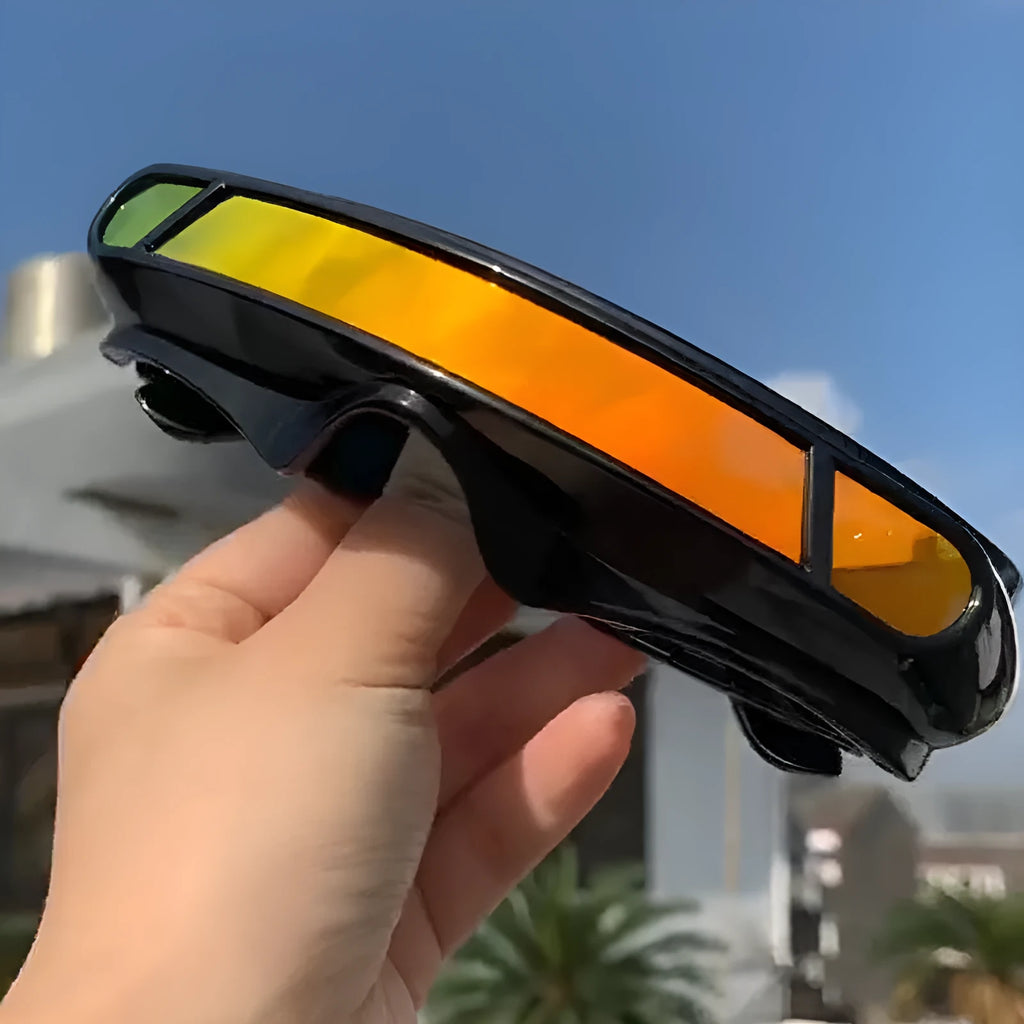 Black frame sports sunglasses with polarised lenses in grey, red mercury, or blue mercury colour options