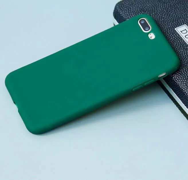 Frosted matte soft shell phone case for Apple iPhone, shown in multiple colours including black and blue.