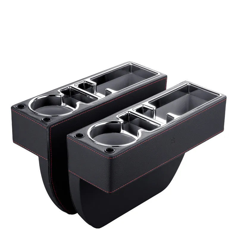 Car seat gap storage box in leather and plastic, filled gap organiser, available in black brown or apricot
