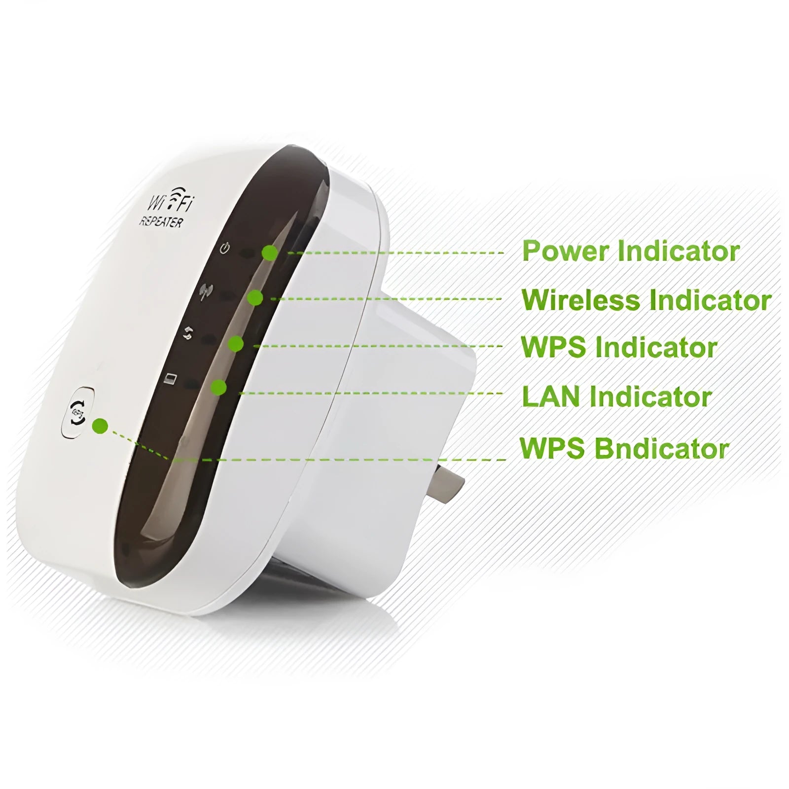White and black 300Mbps WiFi repeater for UK plug with 2dBi antennas and Ethernet port