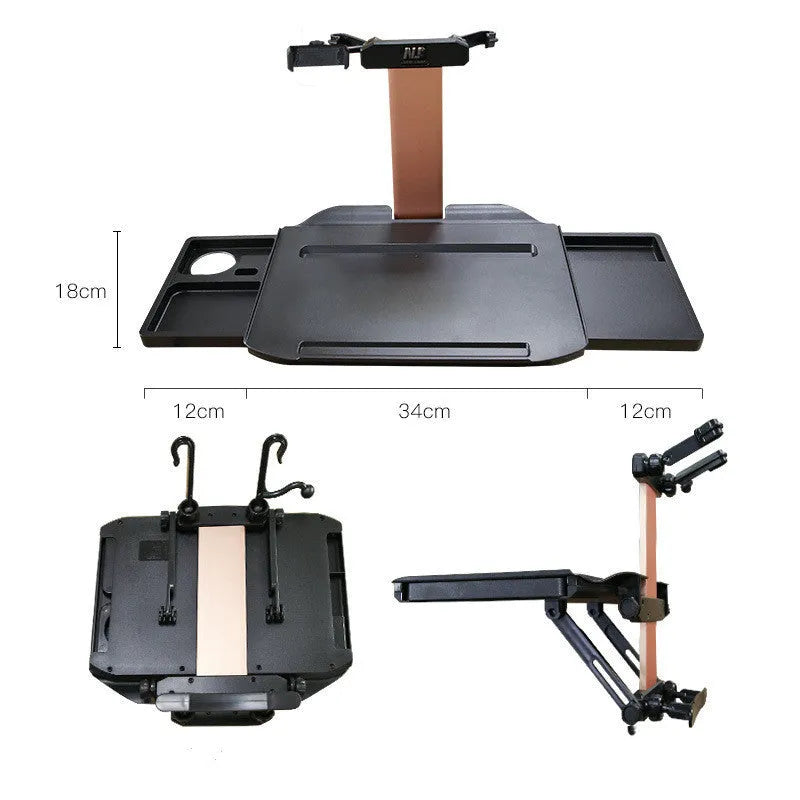 Car back seat writing desk laptop stand in matte black with phone holder