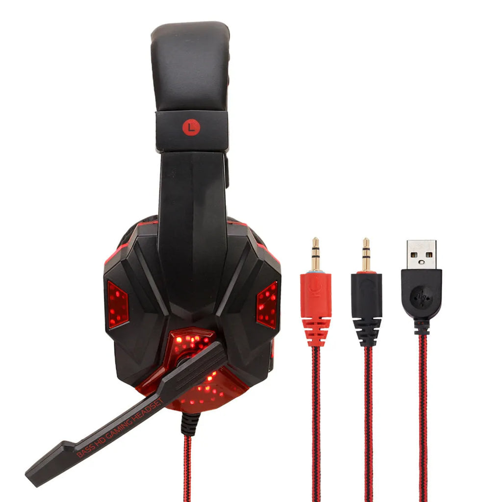 Wired gaming headset with microphone, 3.5mm straight plug, braided cable, black blue colour option