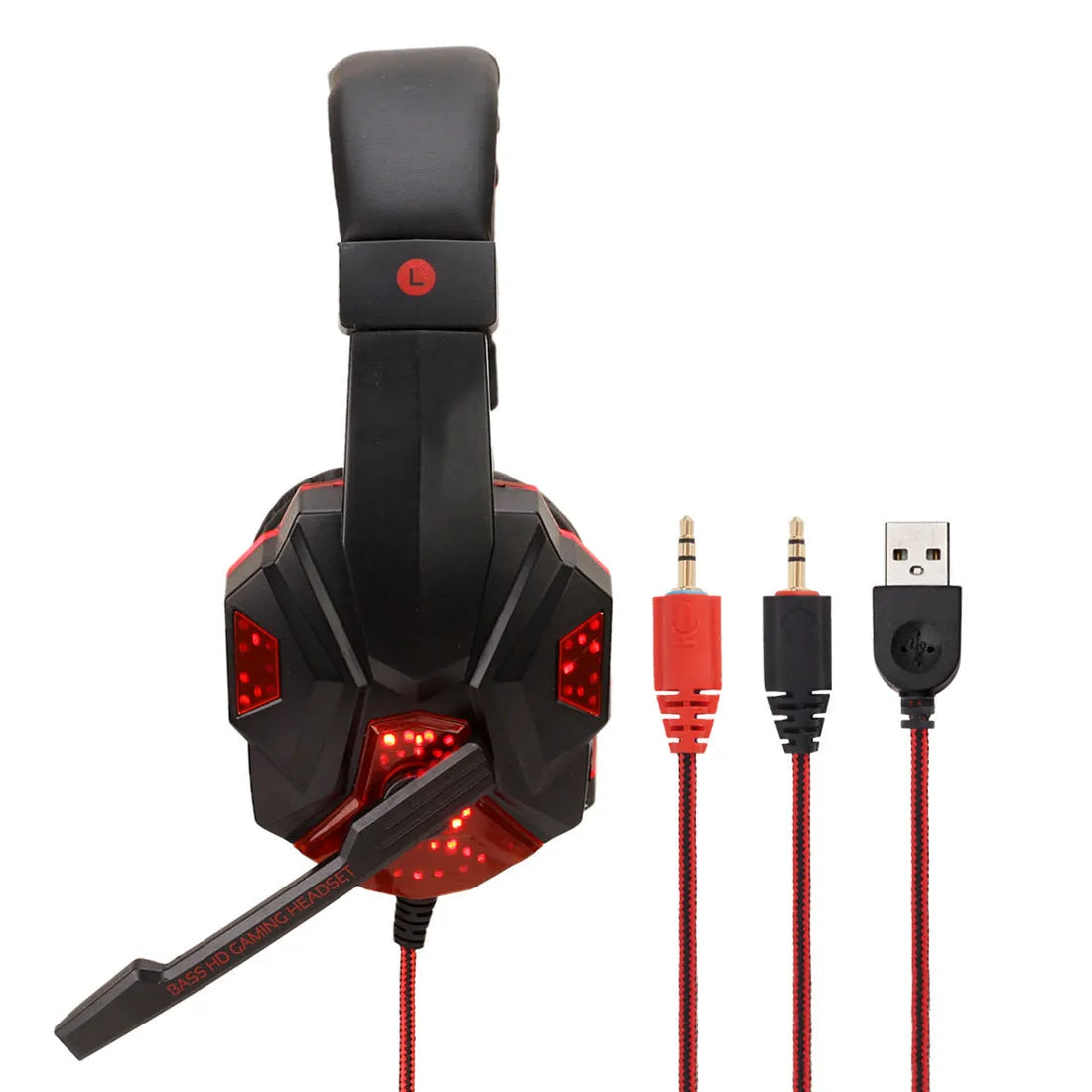 Wired gaming headset with microphone, 3.5mm straight plug, braided cable, black blue colour option