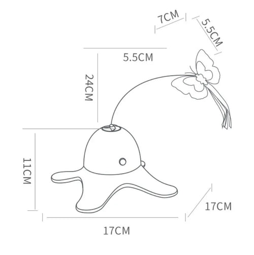 Automatic cat toy with rotating butterfly on stable octopus base, blue colour, glowing in dark