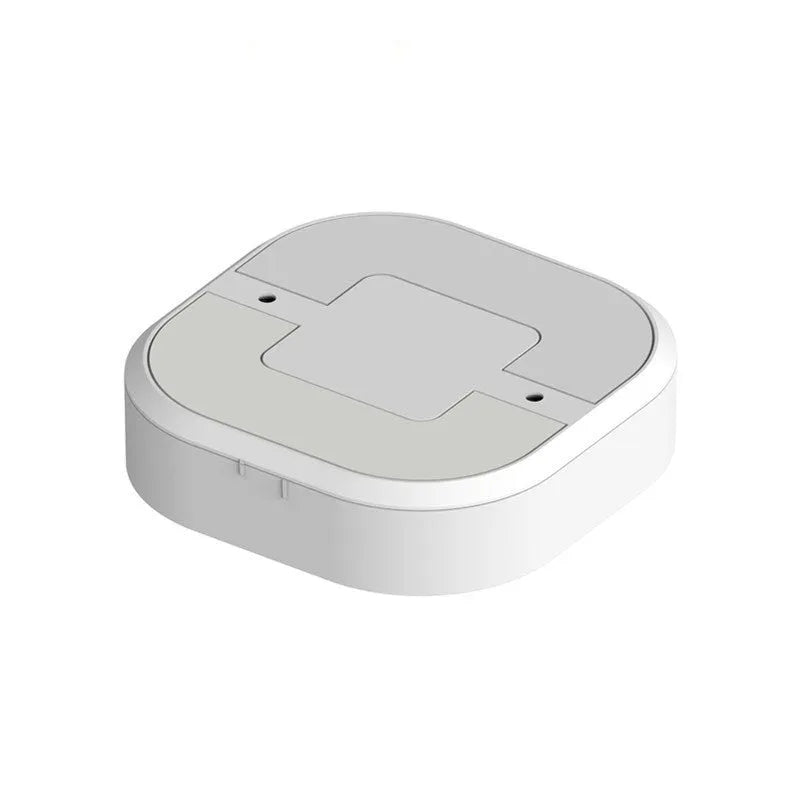 White wireless smoke detector with 433MHz transmission, 9V battery power, and over 80dB alarm.