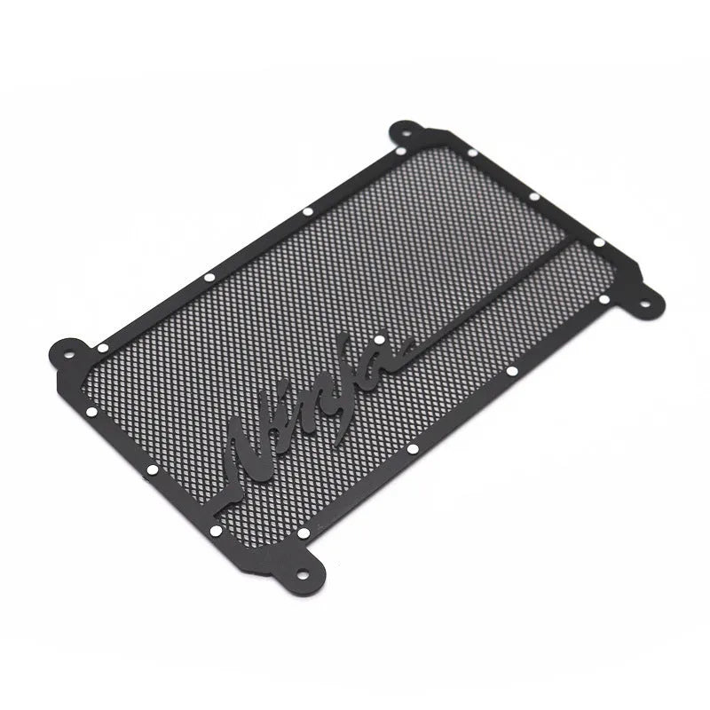 Kawasaki Z400 Ninja 400 black radiator mesh cover installed on motorcycle water tank