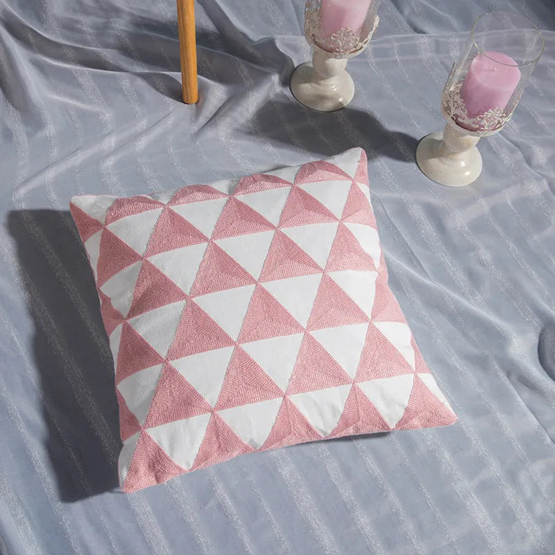 Geometric cotton embroidered pillowcase 45x45cm square cushion cover with invisible zipper, modern style