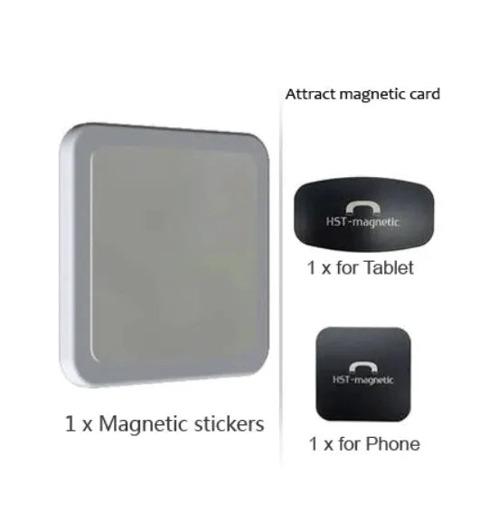 White magnetic tablet holder with adhesive base mounted on wall holding iPad