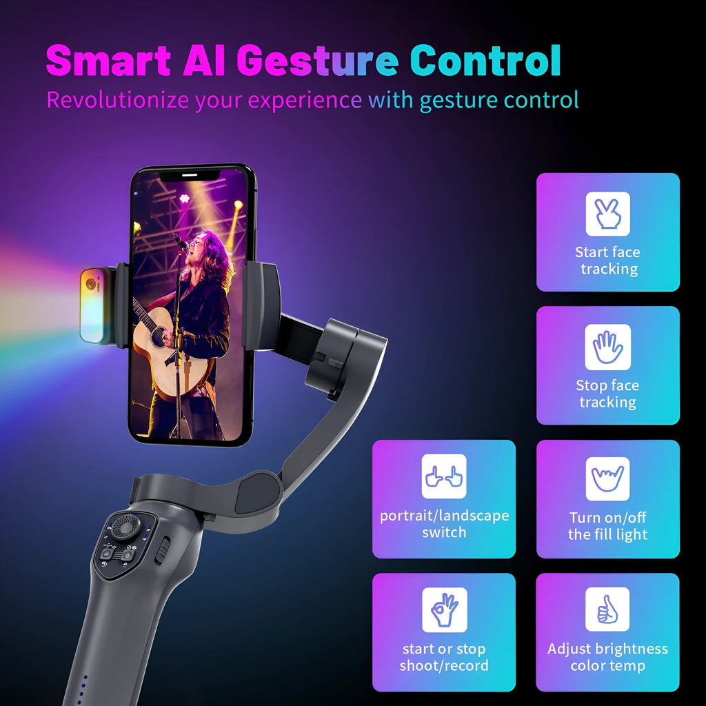 RK Series foldable handheld phone stabiliser gimbal with tripod head in gun colour finish