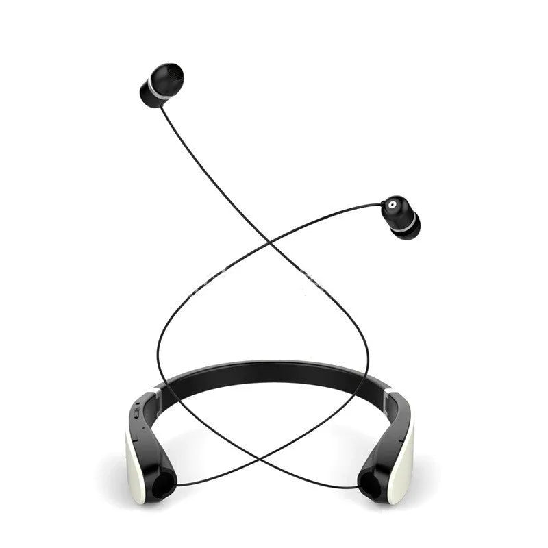 SX991 wireless retractable earbuds in black, neckband Bluetooth 5.0 headset with battery display.