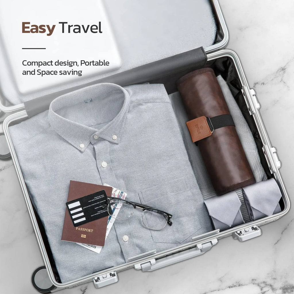 Men's black reel wash bag with zip closure for travel toiletries storage