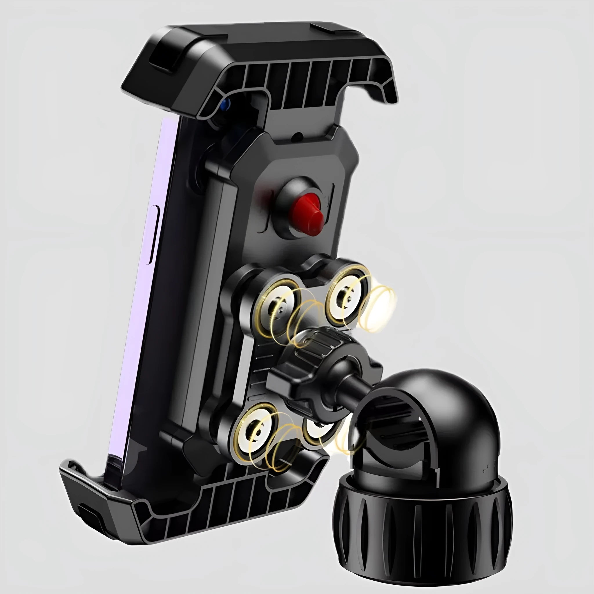 Black ABS plastic bicycle handlebar phone mount with knob adjustment for secure smartphone navigation during cycling