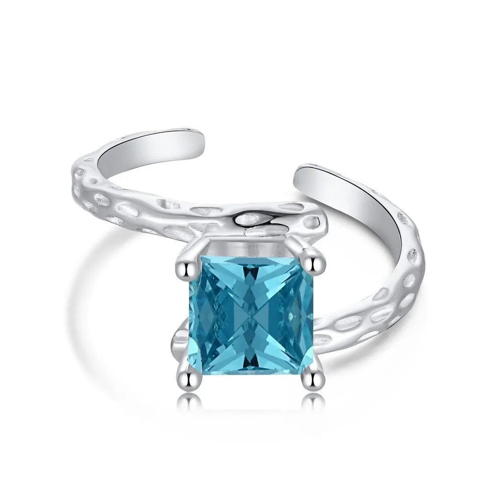 Korean style 925 sterling silver ring with geometric hexagon octagon design, adjustable opening, silver colour