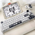 MOA height flat profile key cap set in ABS with black and white cat design for mechanical keyboards