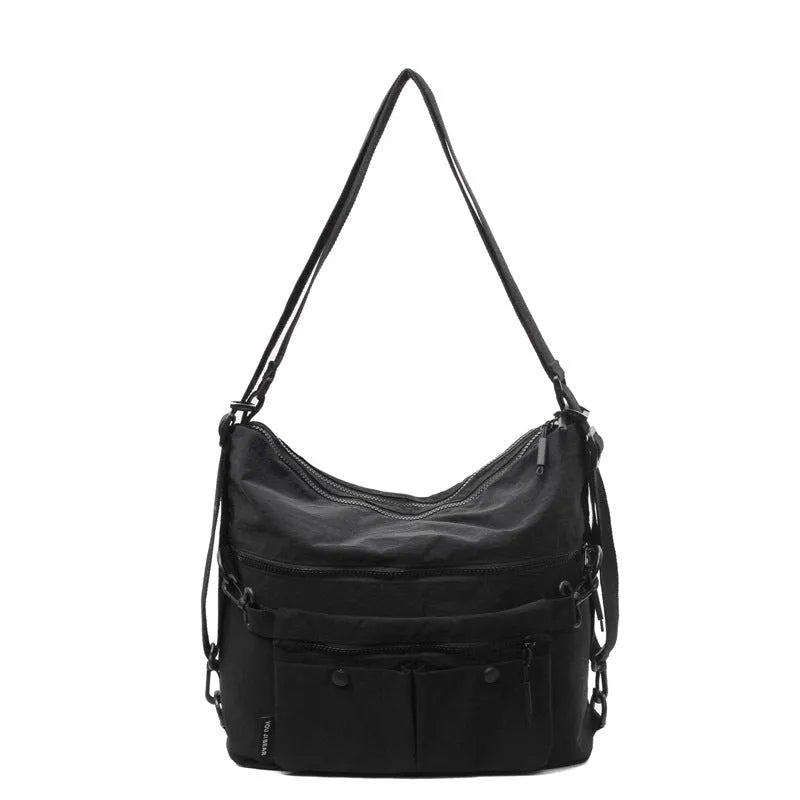 Women's soft nylon crossbody bag in square vertical shape with dual shoulder straps
