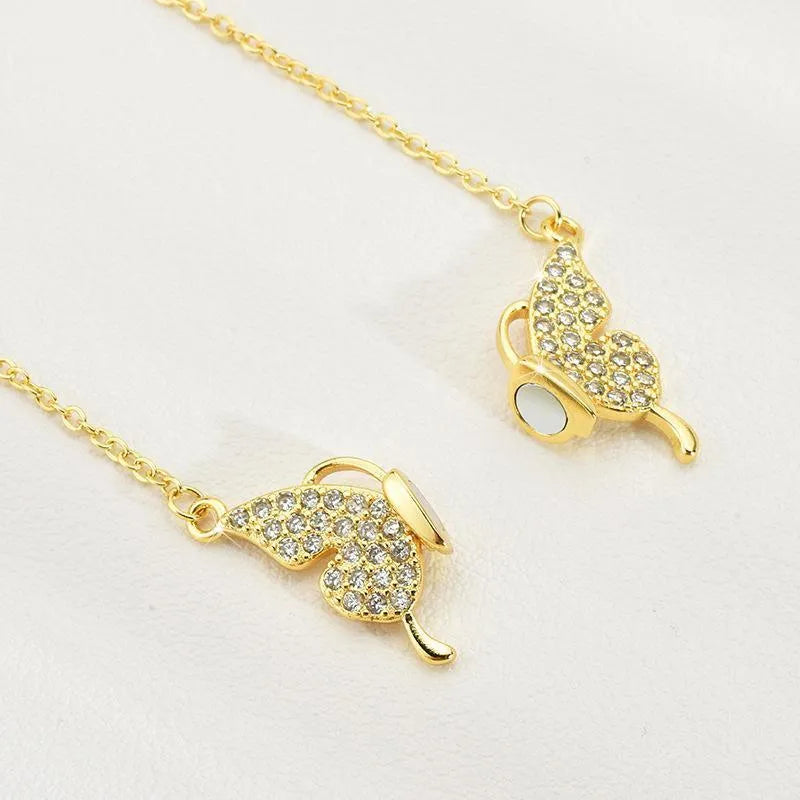 Gold magnetic snap butterfly clavicle necklace with twisted titanium steel chain