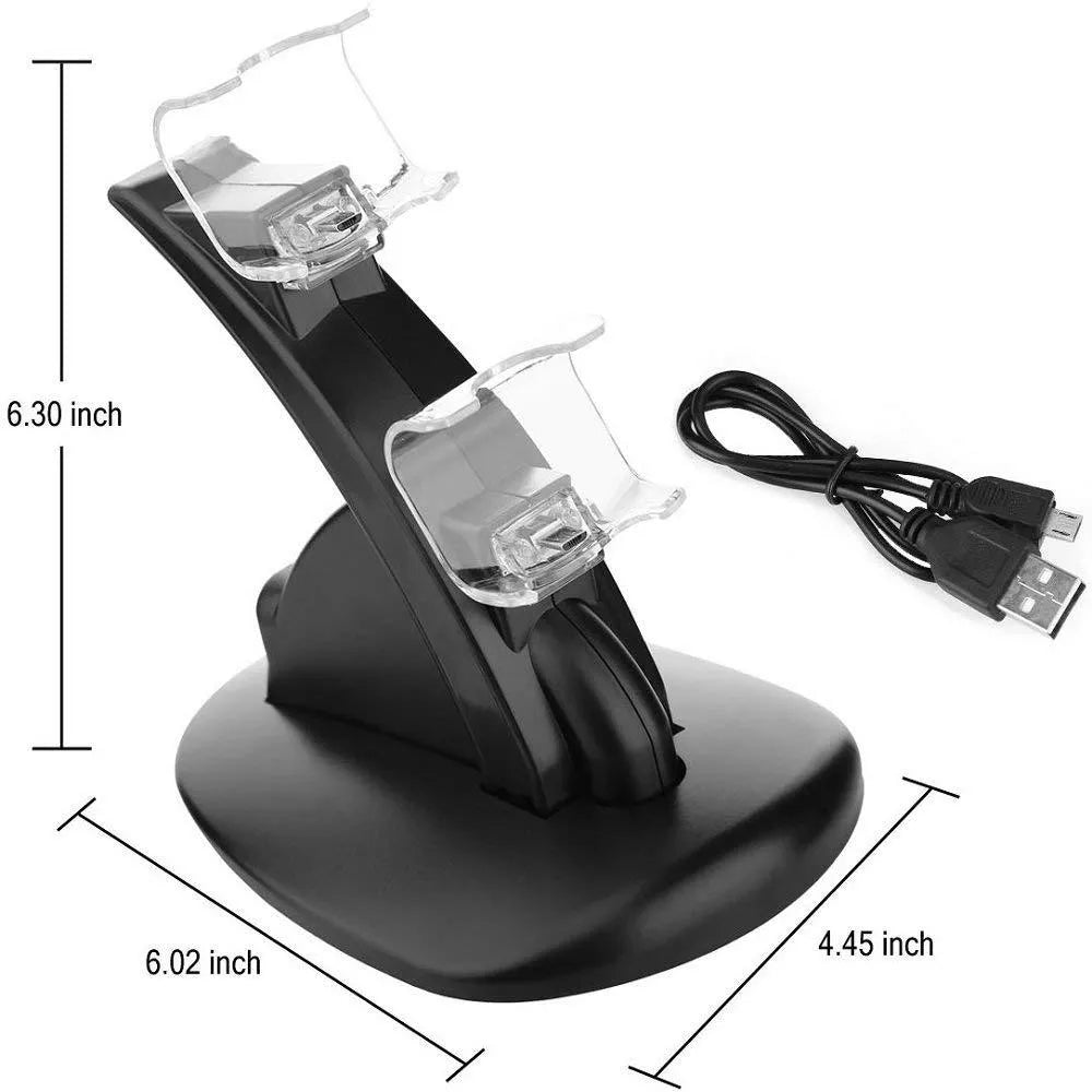 Black dual charging stand holding two Xbox One controllers upright.