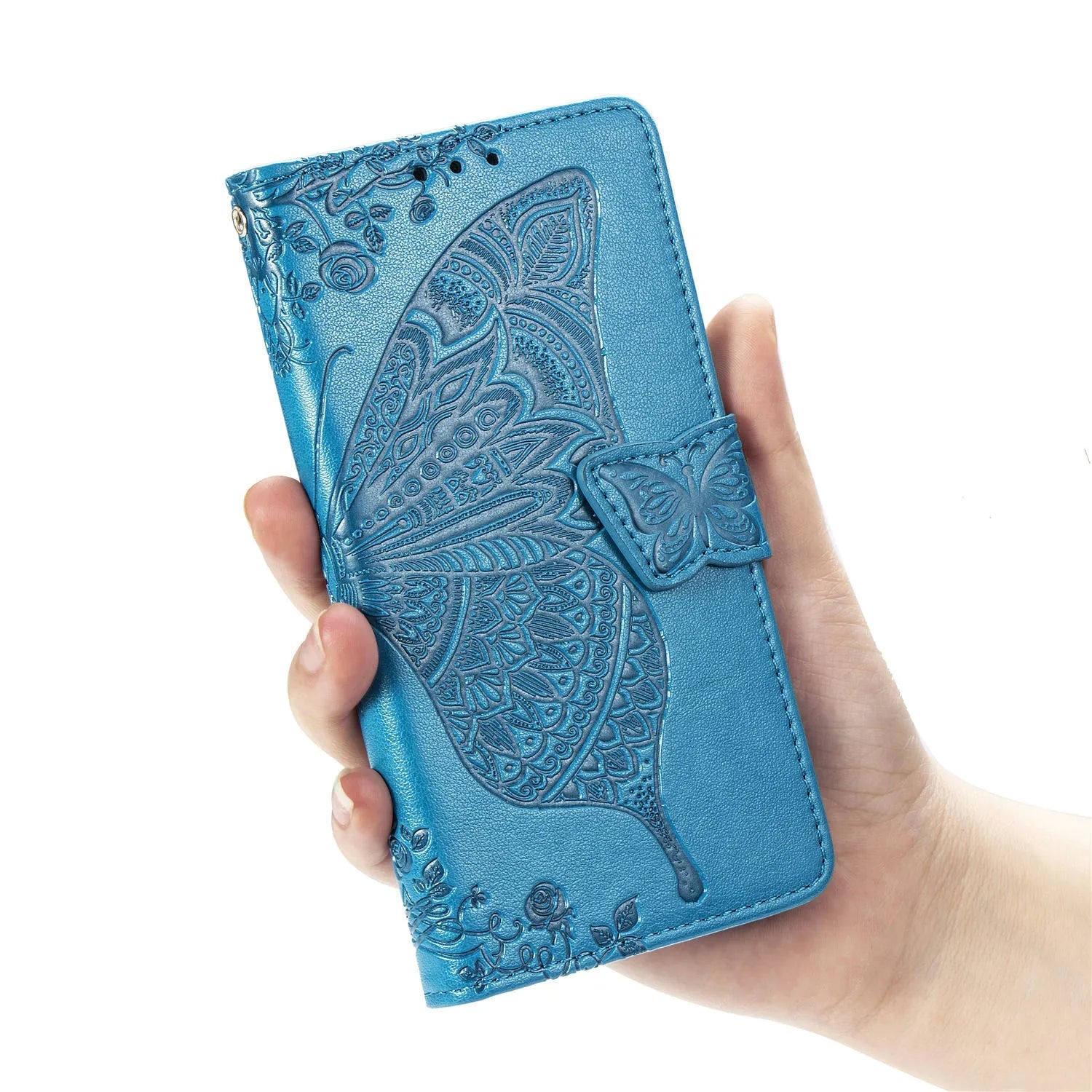 Flower butterfly embossed TPU phone case for Samsung, black colour, clamshell style
