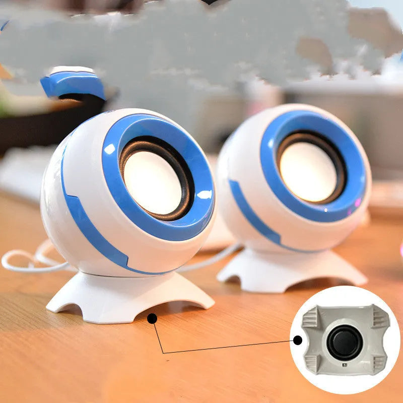 Mini multimedia desktop speakers for computers with USB power in multiple colour options