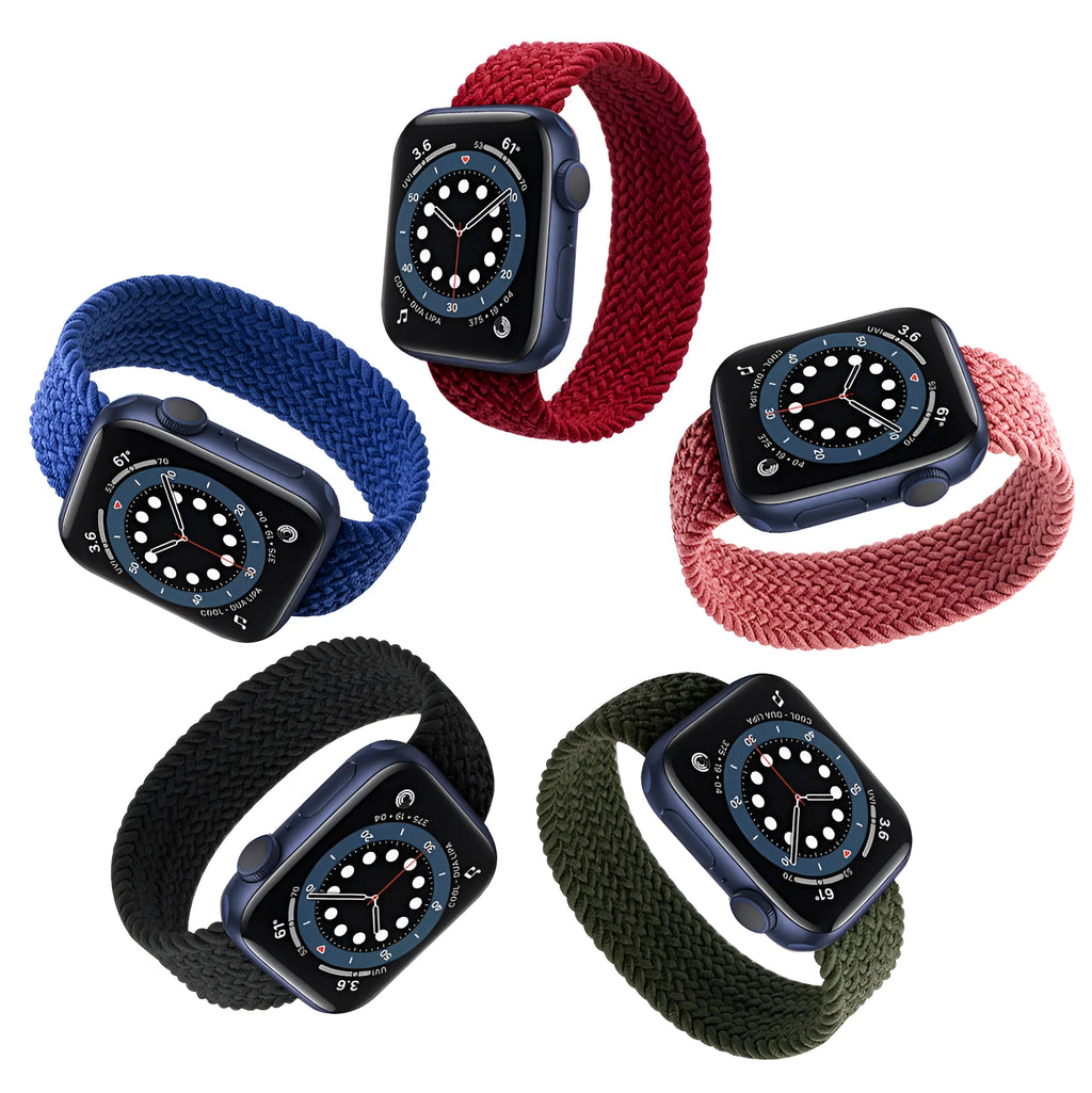 Woven nylon one-piece strap with plastic head for Apple Watch in multiple colours.