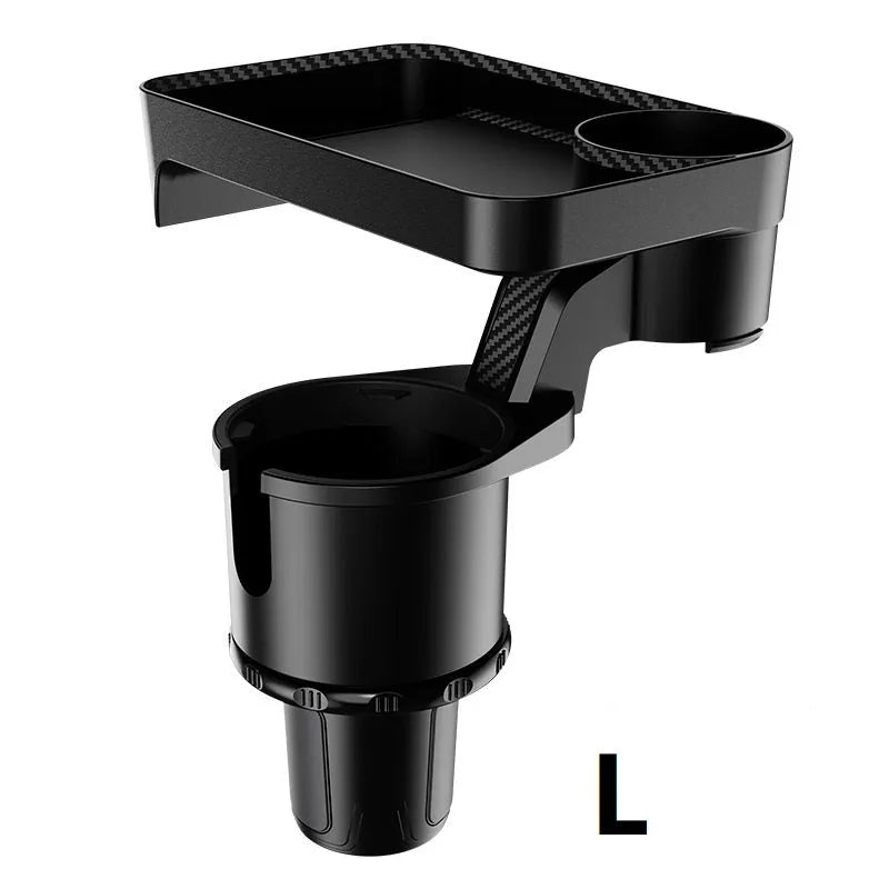 360 degree rotating car centre console tray rack in carbon fibre and matt black plastic with retractable bottom, L and S sizes