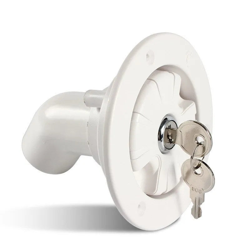 White RV gravity water filling port with 80mm mounting hole and 38mm hose connector