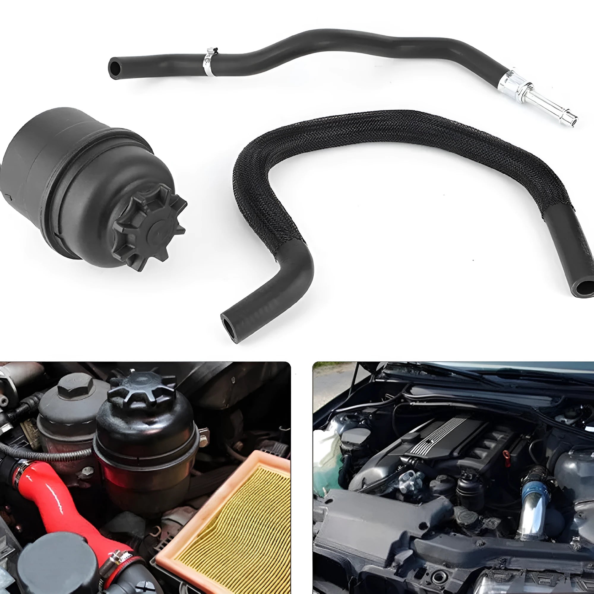 BMW power steering oil pot kit with plastic oiler accessories for 3, 5, and 7 series models