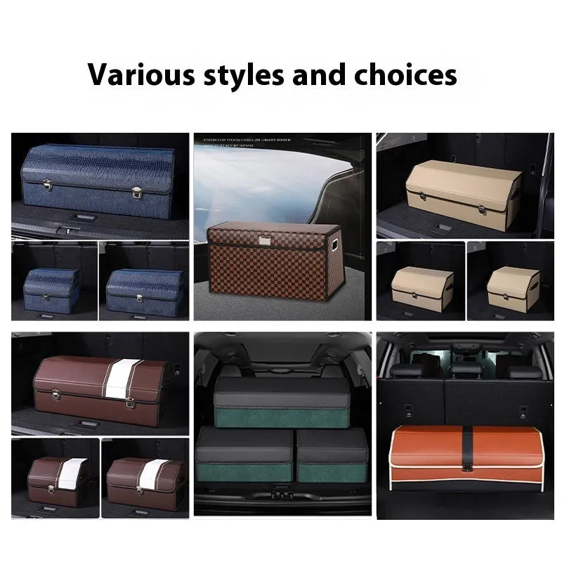 Foldable leather car storage box with waterproof finish, Extra Large option, shown in black colour
