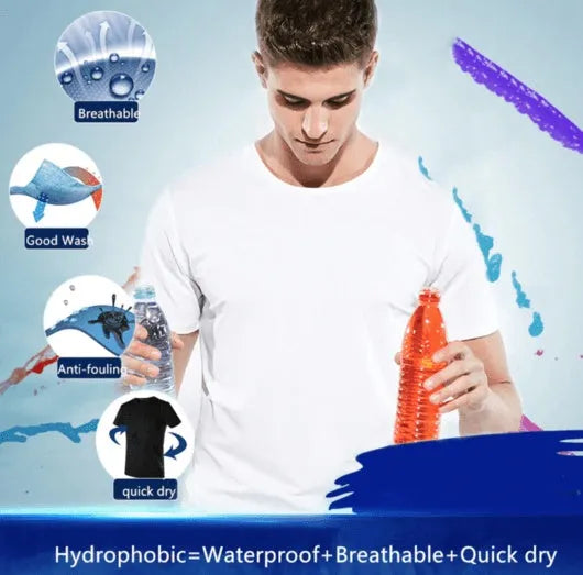 Quick-drying waterproof anti-fouling plain round neck half sleeve T-shirt in white for sports and casual wear