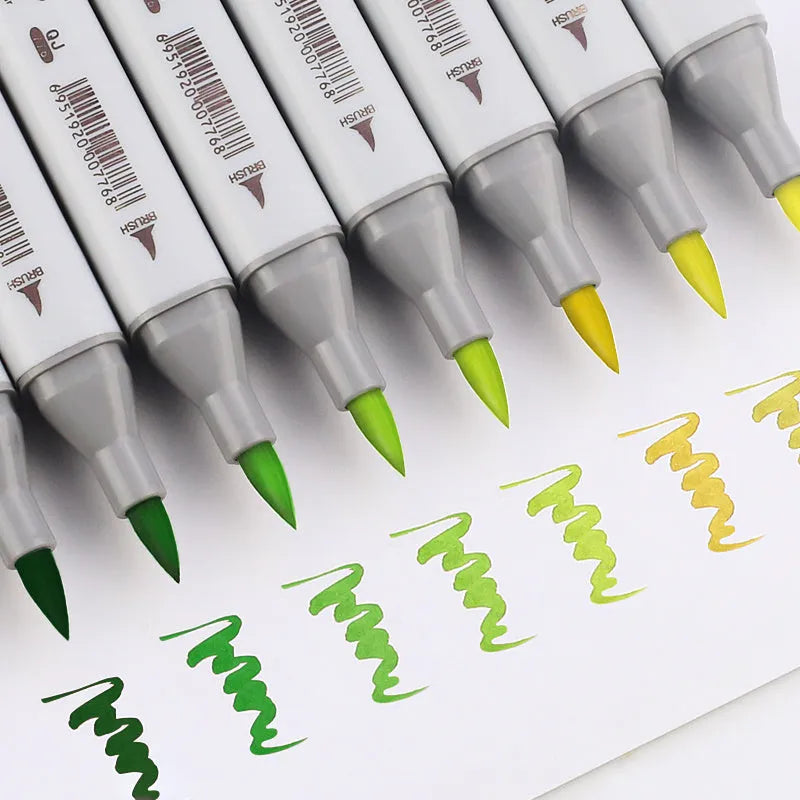 48-colour oily soft-tip marker set with round and oblique heads for hand-painted artwork