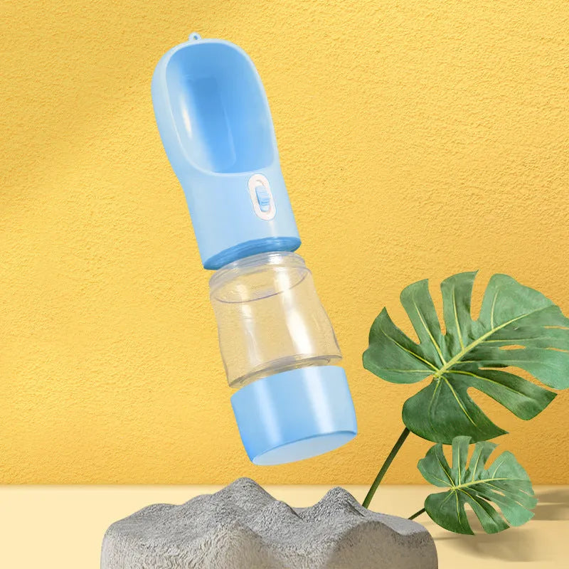 Pet dog water bottle feeder bowl portable outdoor travel 458ml blue plastic