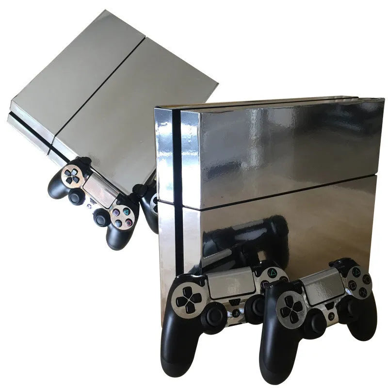 PS4 console with a coloured matte protective film showing gold plating effect