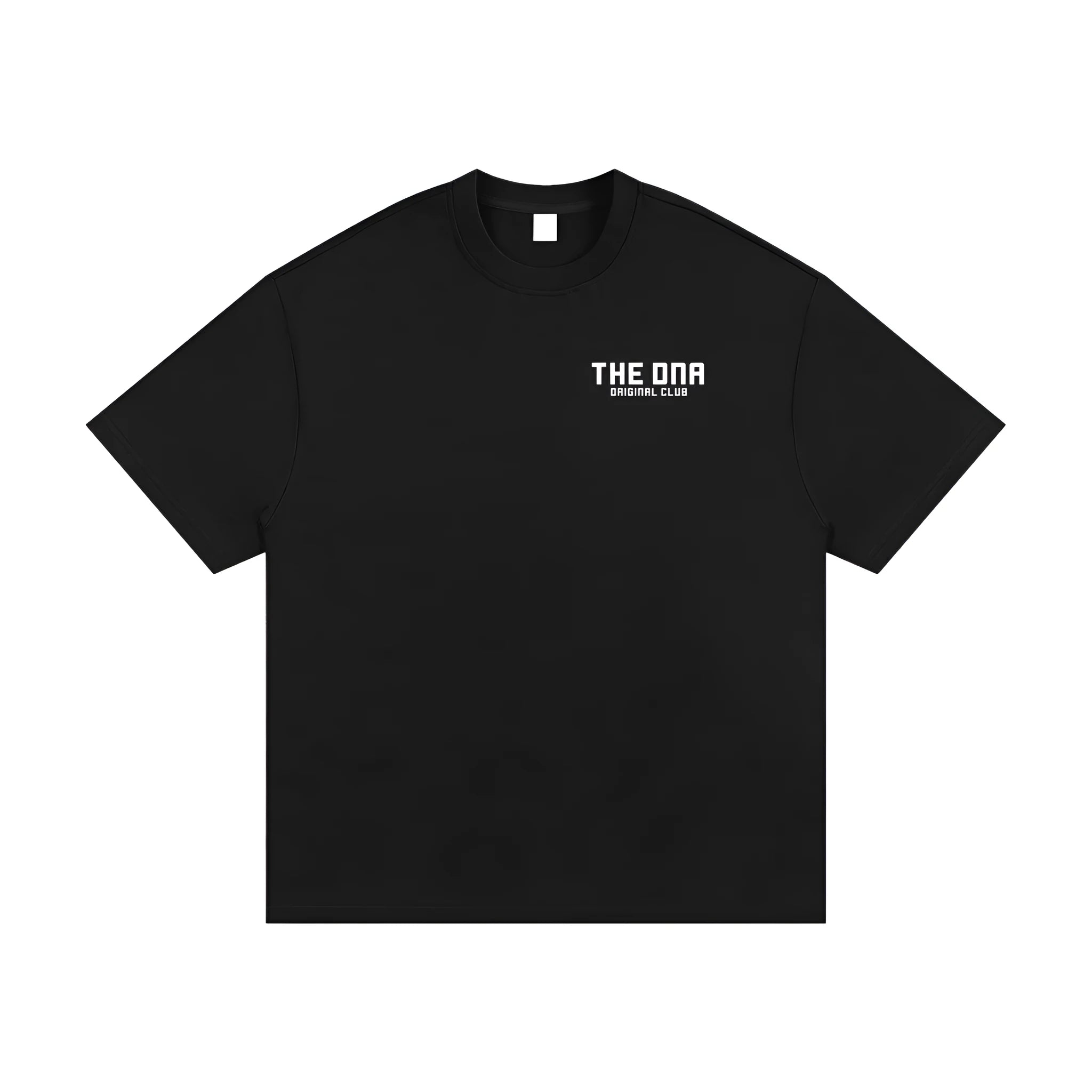 Black men's T-shirt with 3D digital printing design showing loose fit and short sleeves