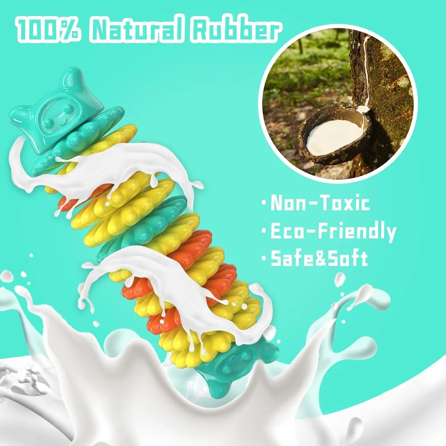 Blue caterpillar-shaped dog chew toy made from natural rubber for aggressive chewers.