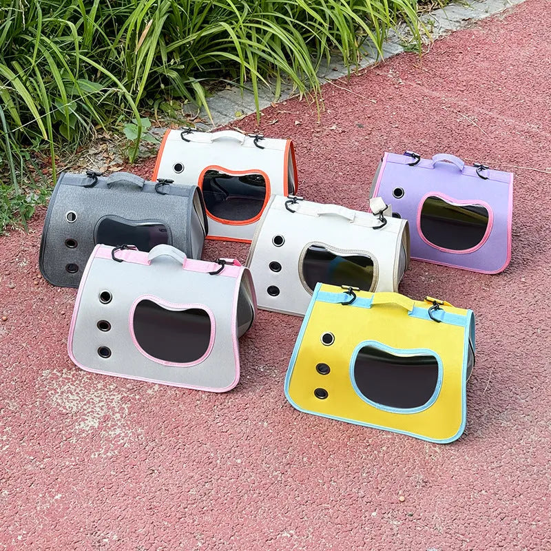 Medium capacity Oxford cloth pet carrier bag with crossbody strap in solid colour