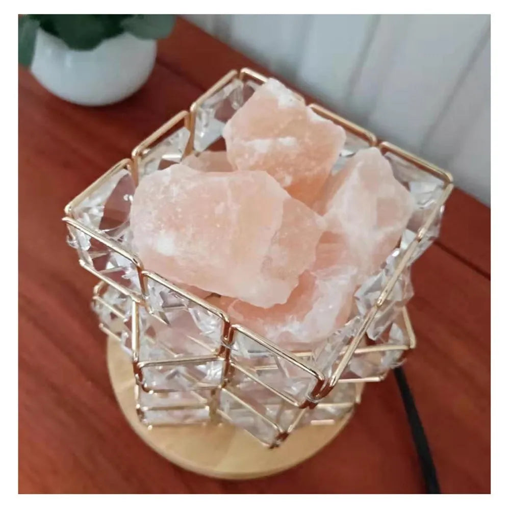 Himalayan crystal salt lamp with wooden base and dimmable switch, pink and orange rock salt, 220V, UK plug