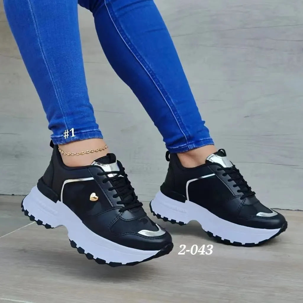 Women's fashion heel lifted sneakers in solid colour with artificial PU upper and rubber sole