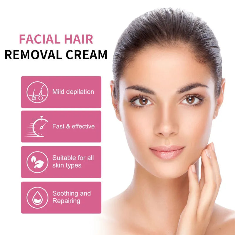 Mild depilatory cream in a tube for lip hair removal with gentle formula for all skin types