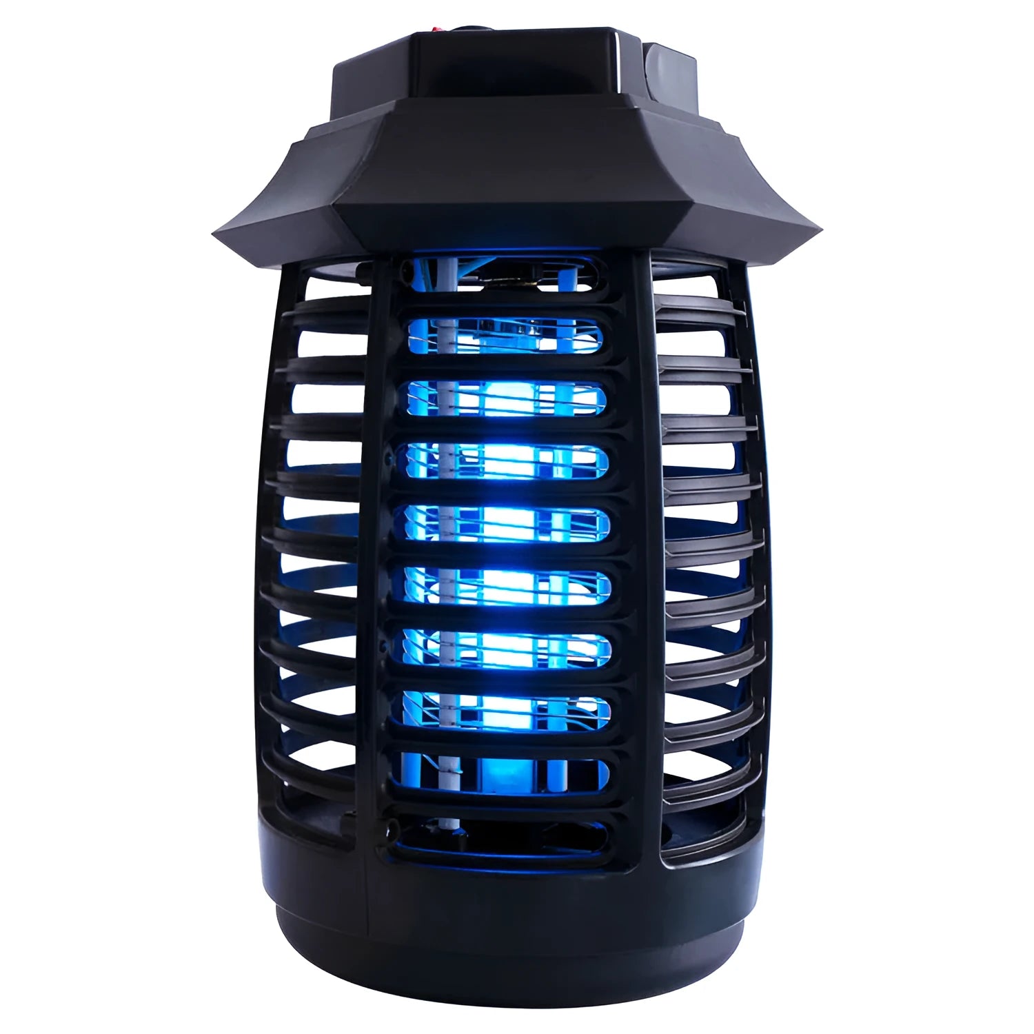 Black aromatherapy mosquito lamp insect killer with UV or LED tube on a table.