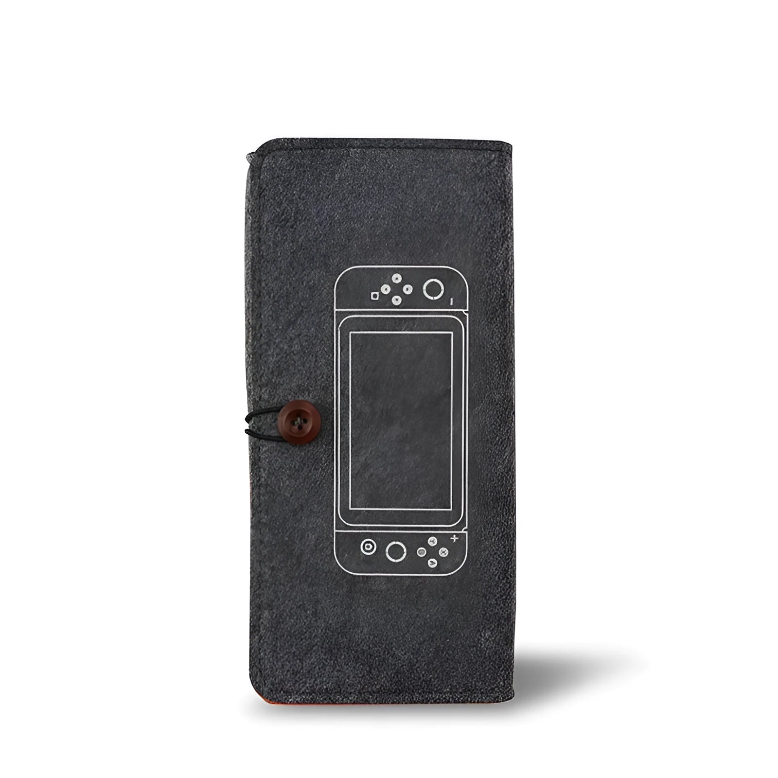 Black felt pouch case for Nintendo Switch console, showing game card slots and double layer storage design.