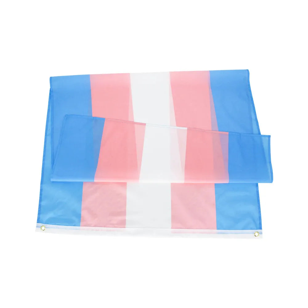 Transgender rainbow flag made of polyester fibre, 90x150cm, displayed outdoors