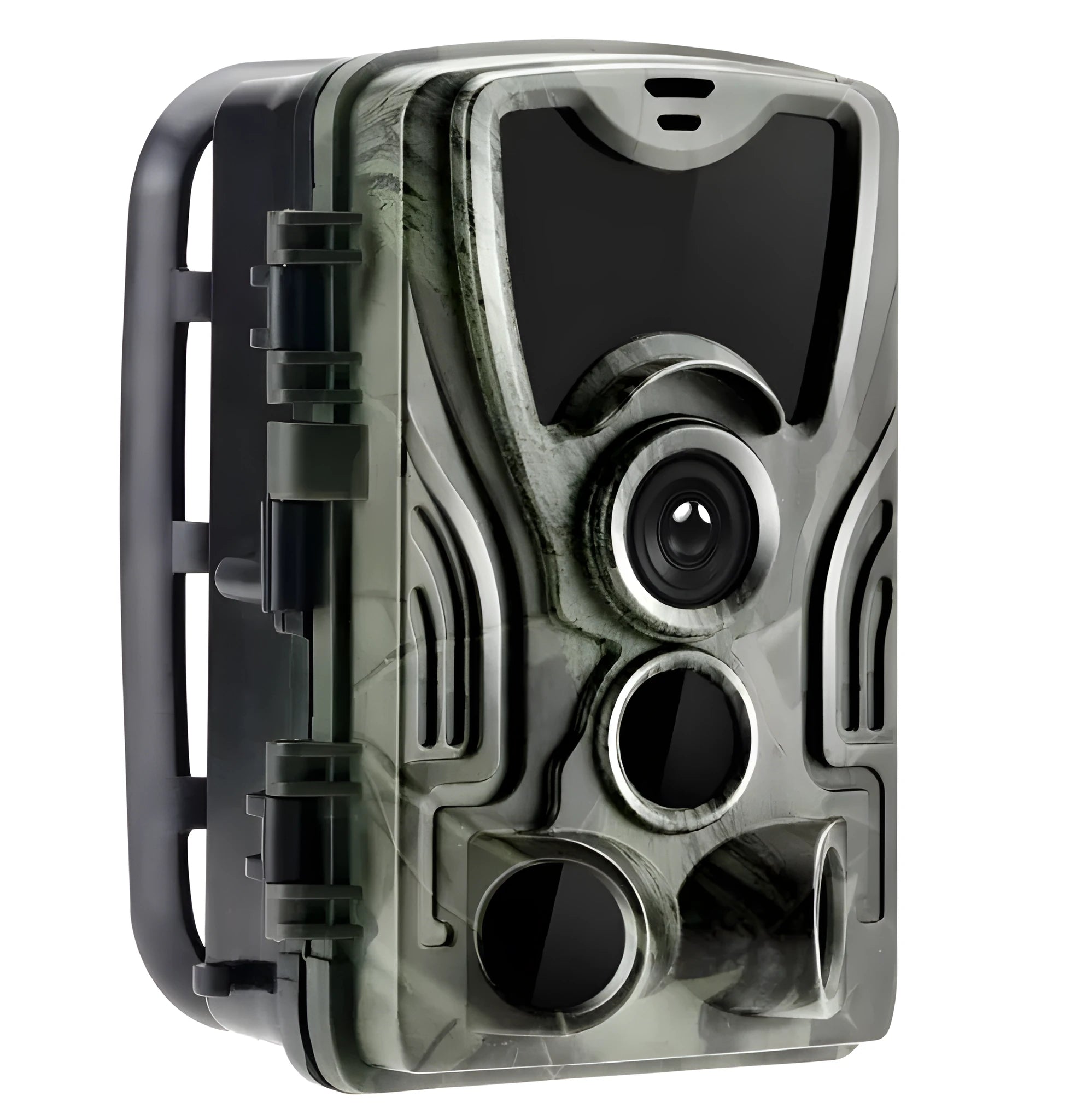 Green cellular trail camera for remote deer and game monitoring with display screen