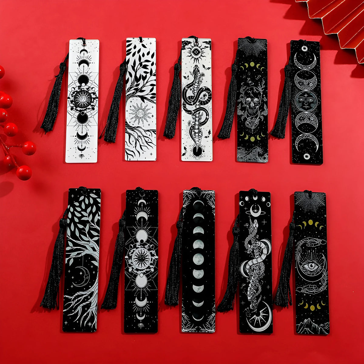 Creative skull pattern acrylic tassel bookmark for reading decoration, available in ten colour options.