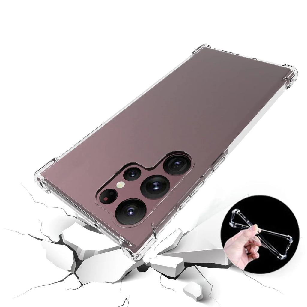 Thickened transparent TPU airbag phone case for Samsung Galaxy showing back cover with corner cushioning