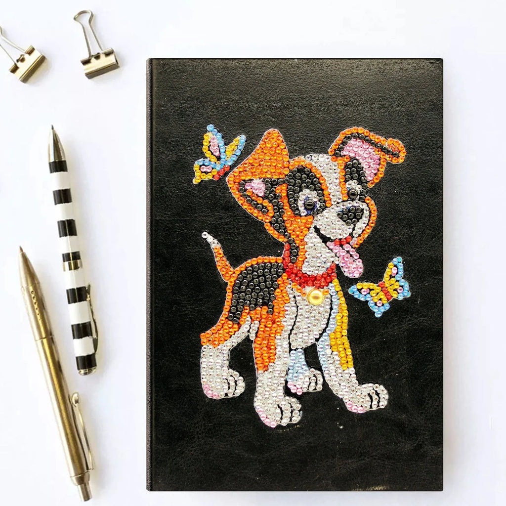 A5 diamond painting notebook with black cover, 50 pages, and 142x207x8mm dimensions